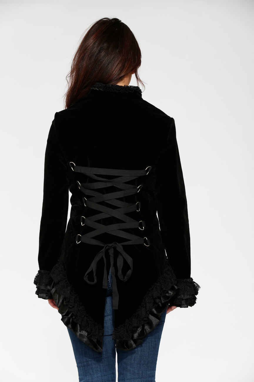 Black Gloria Velvet Tailed Jacket