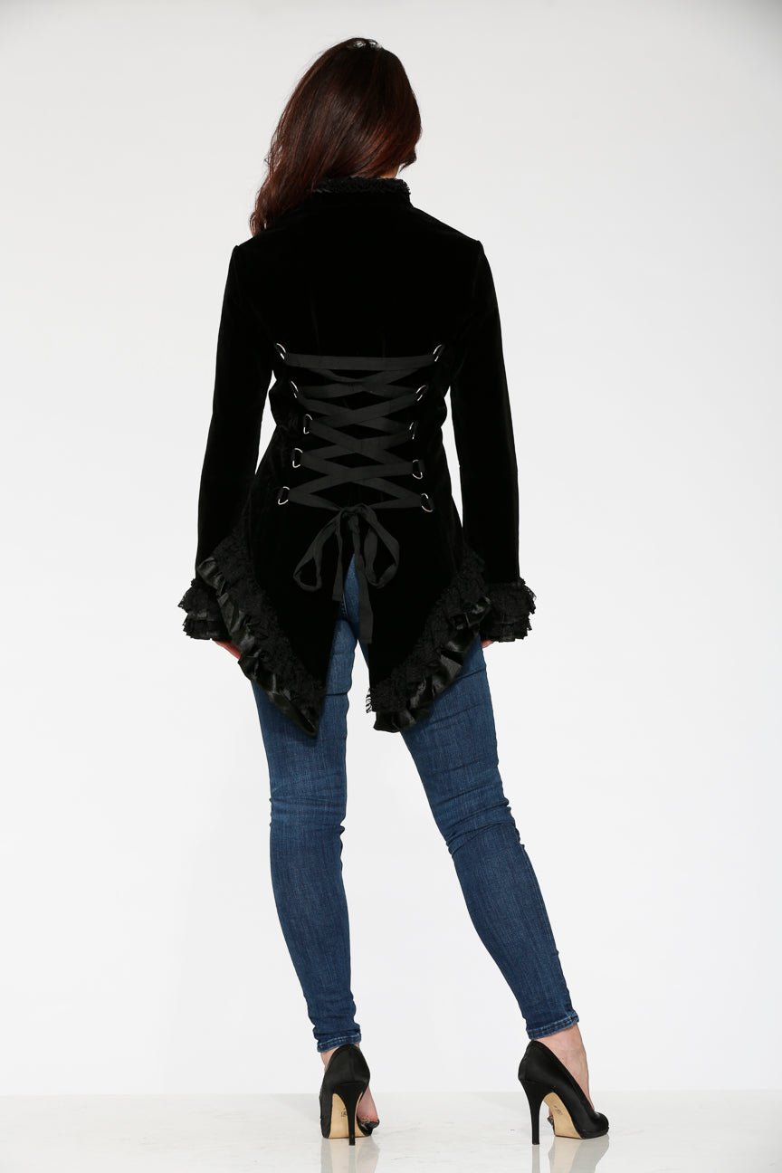 Black Gloria Velvet Tailed Jacket