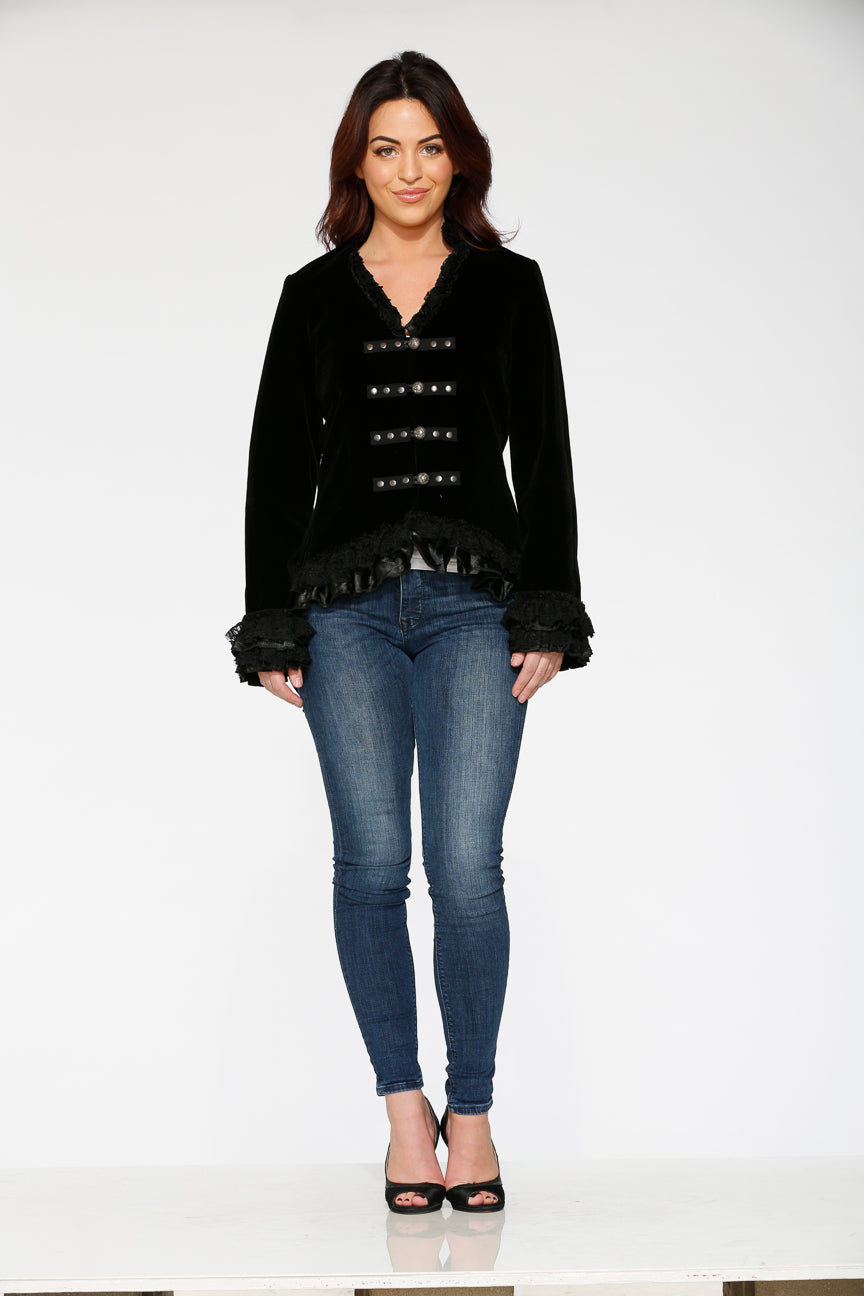 Black Gloria Velvet Tailed Jacket