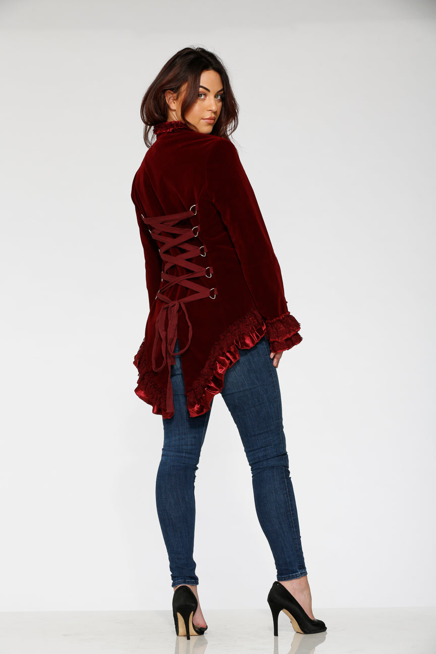 Burgundy Gloria Velvet Tailed Jacket