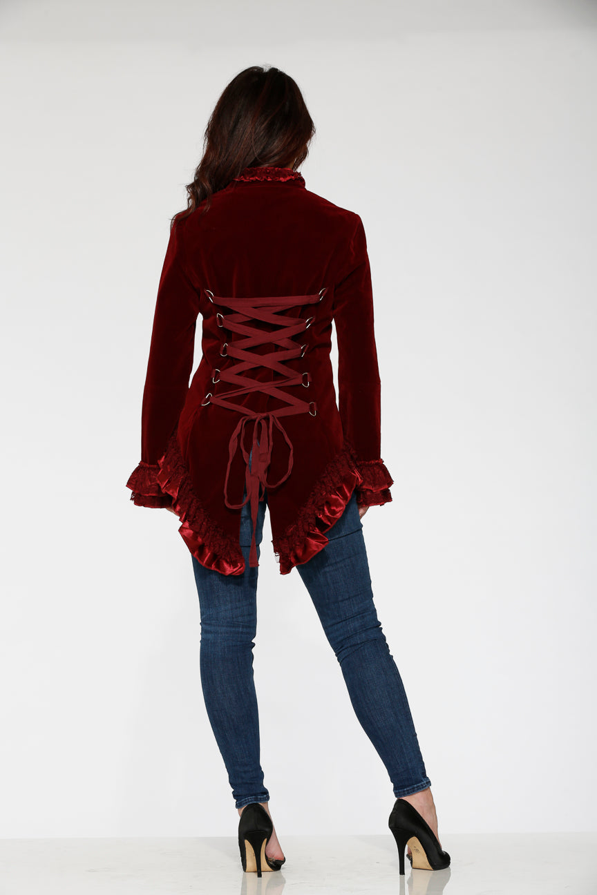 Burgundy Gloria Velvet Tailed Jacket