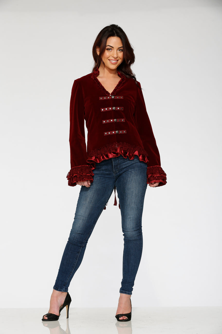 Burgundy Gloria Velvet Tailed Jacket