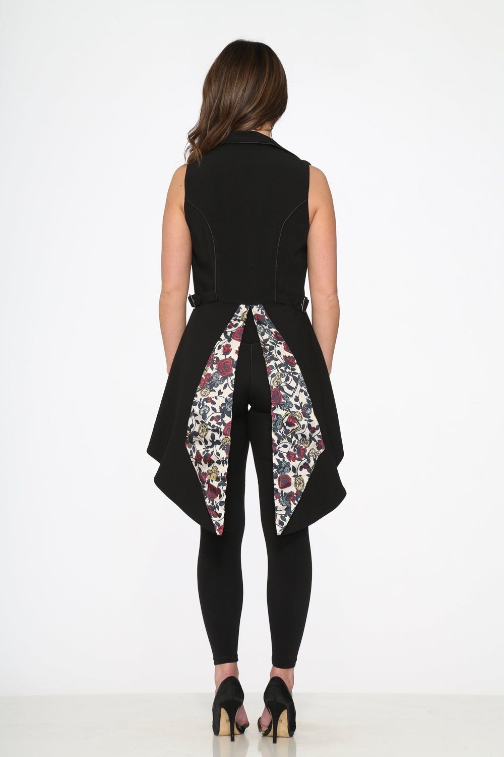 Black Floral Vest Back Split