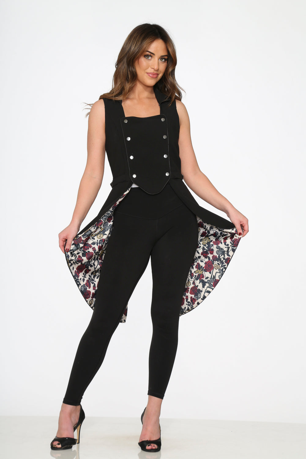 Black Floral Vest Back Split