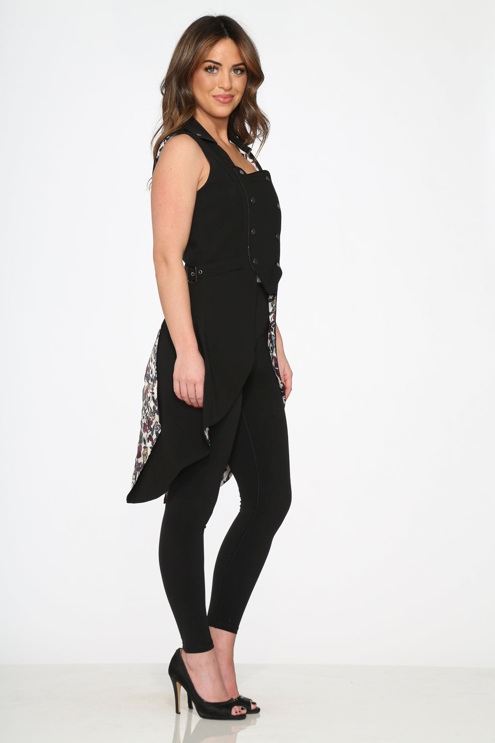 Black Floral Vest Back Split