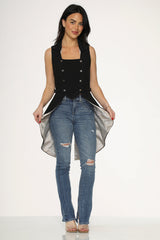 Black & Beige Pin Dot Vest