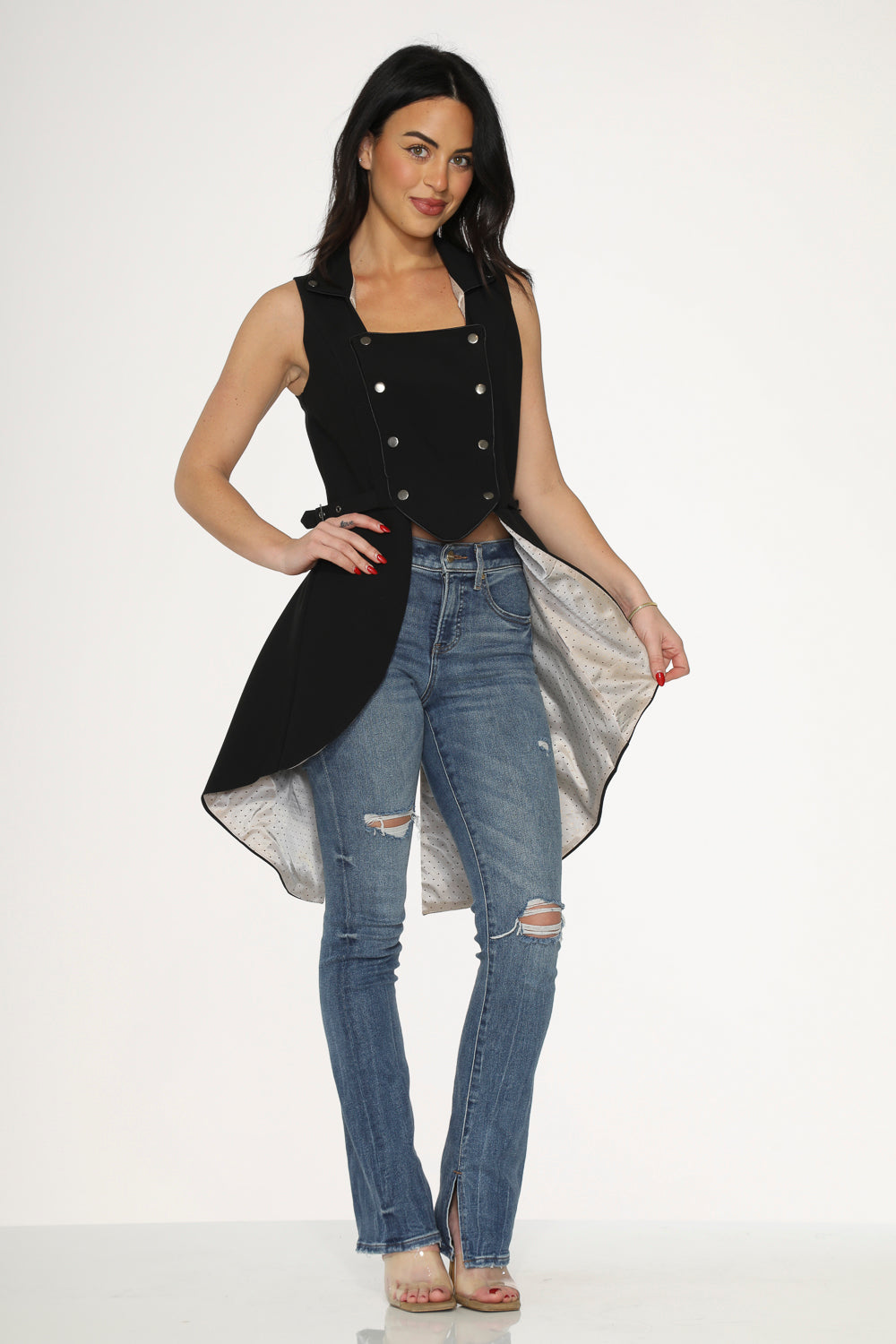 Black & Beige Pin Dot Vest