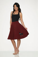 Burgundy Black Embroidered Poodle Swing Skirt