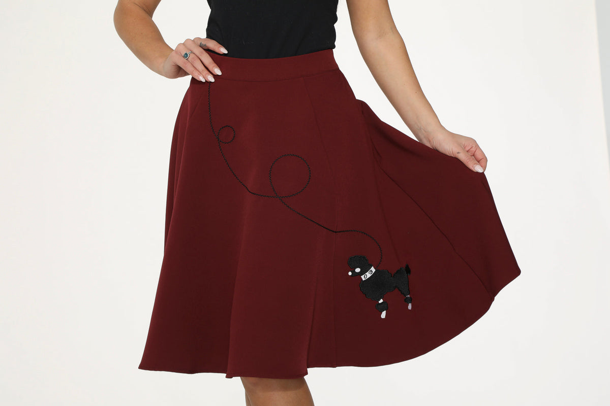 Burgundy Black Embroidered Poodle Swing Skirt