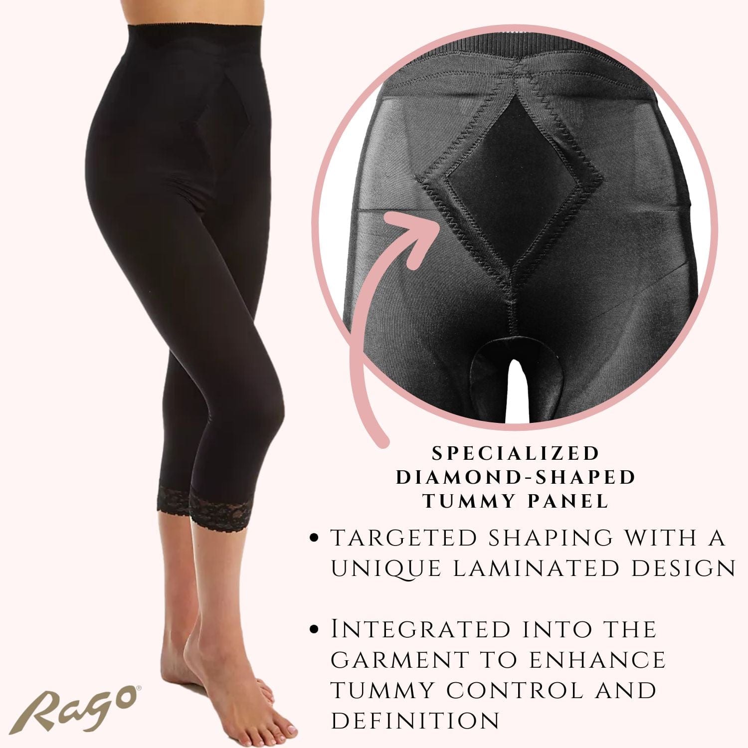 Style 6266 | High Waist Capri Pant Liner with Tummy Control Satin Panel | Memory Compression Fabric | Medium Support