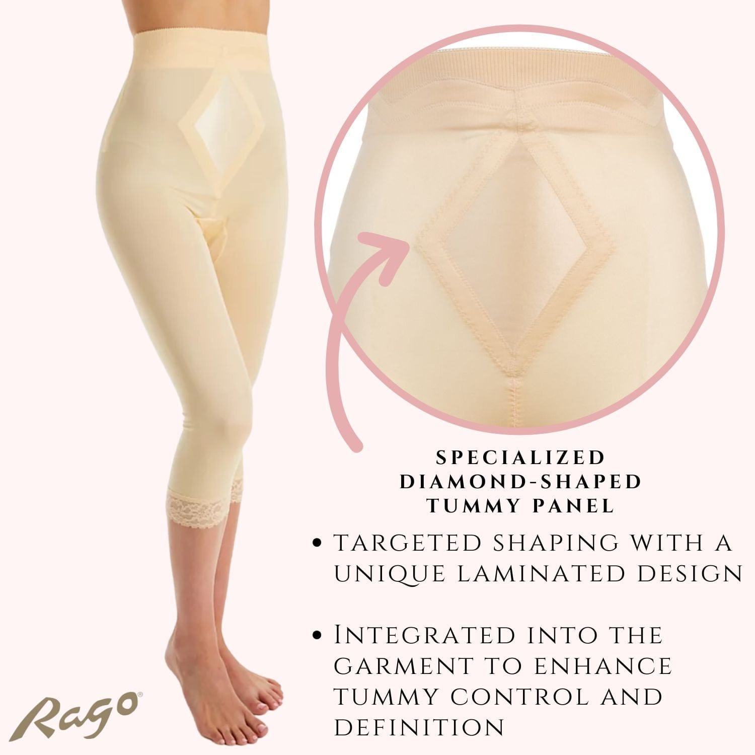 Style 6266 | High Waist Capri Pant Liner with Tummy Control Satin Panel | Memory Compression Fabric | Medium Support