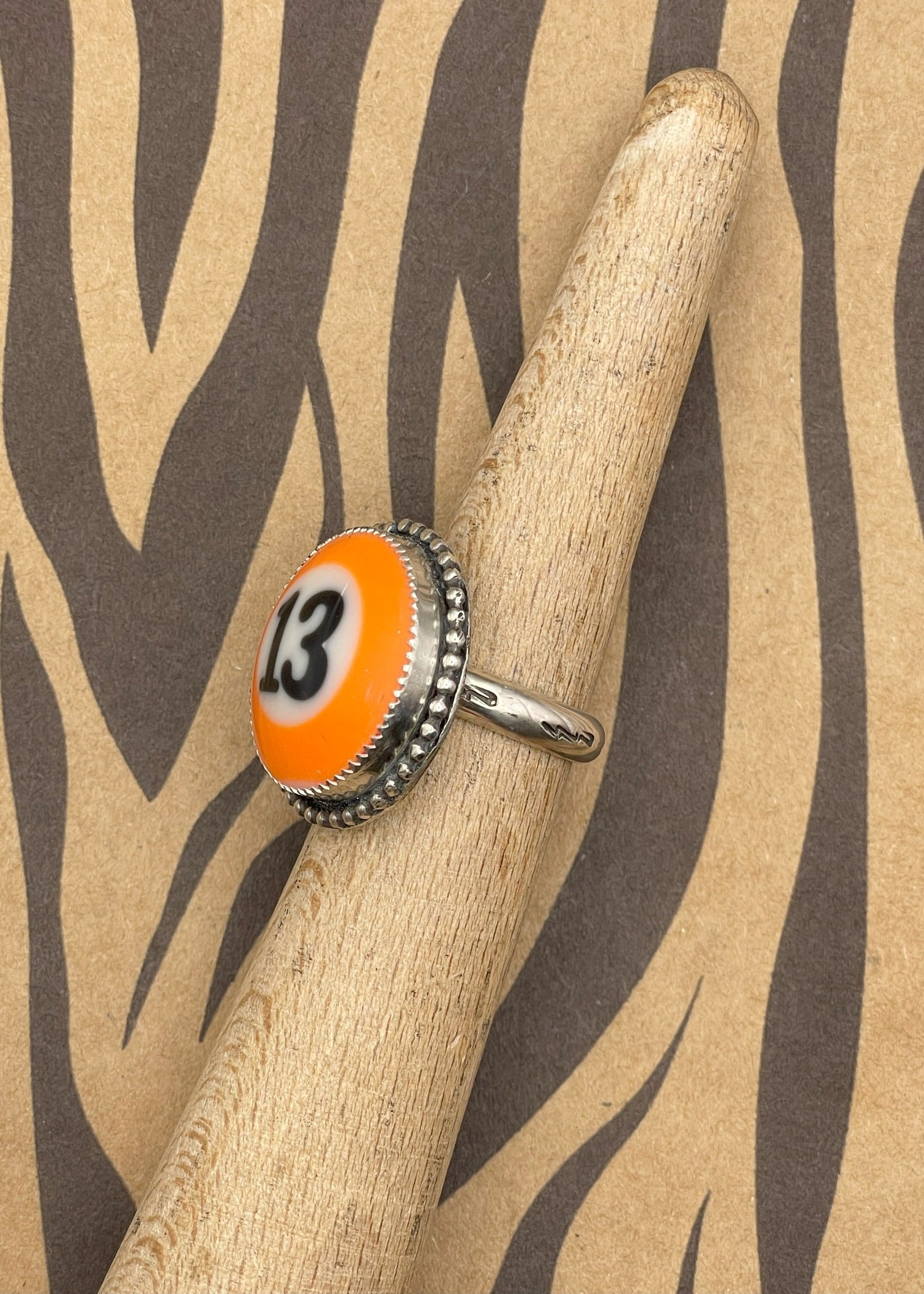 Billiard Ball #13 Sterling Silver Ring Orange