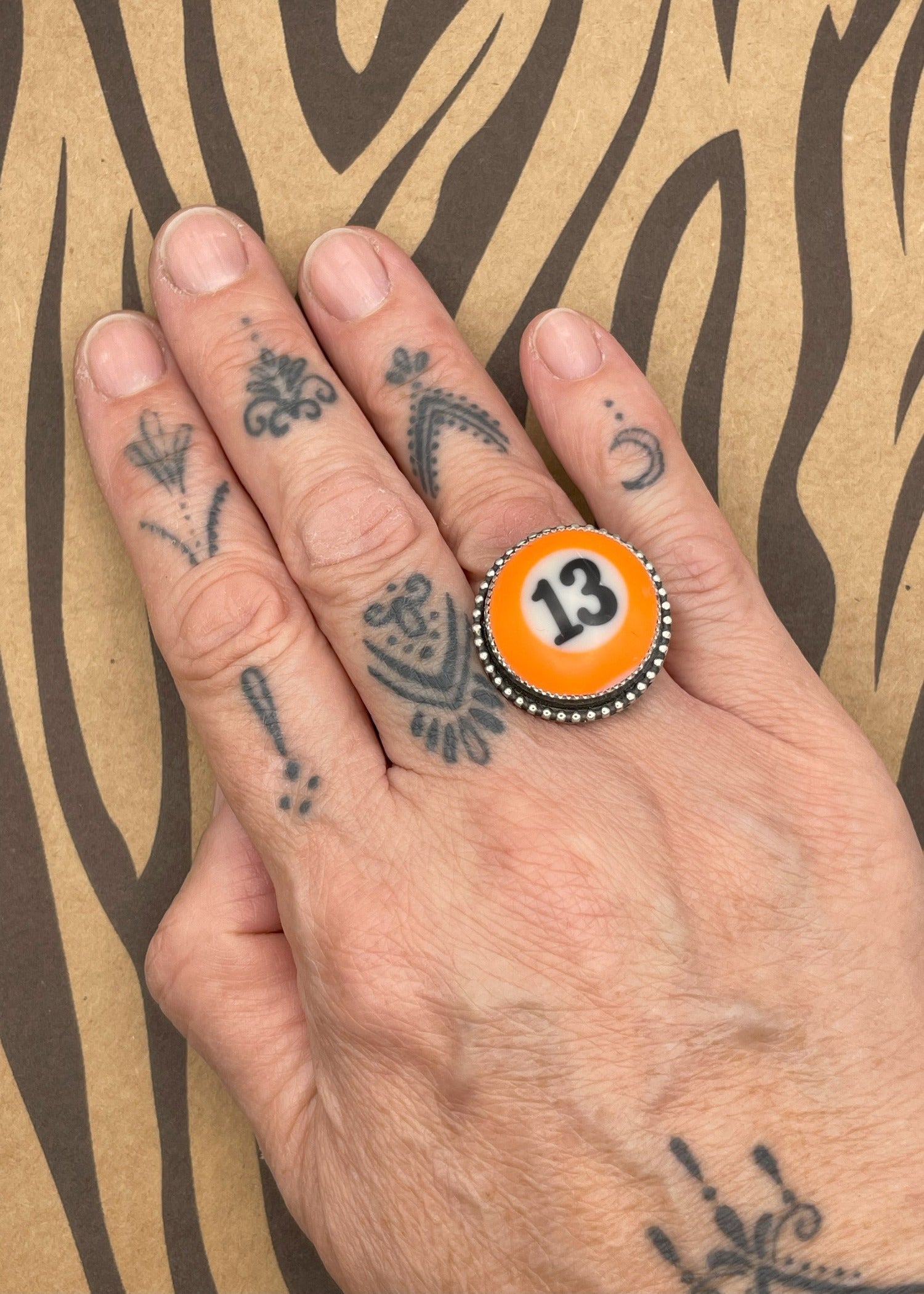 Billiard Ball #13 Sterling Silver Ring Orange