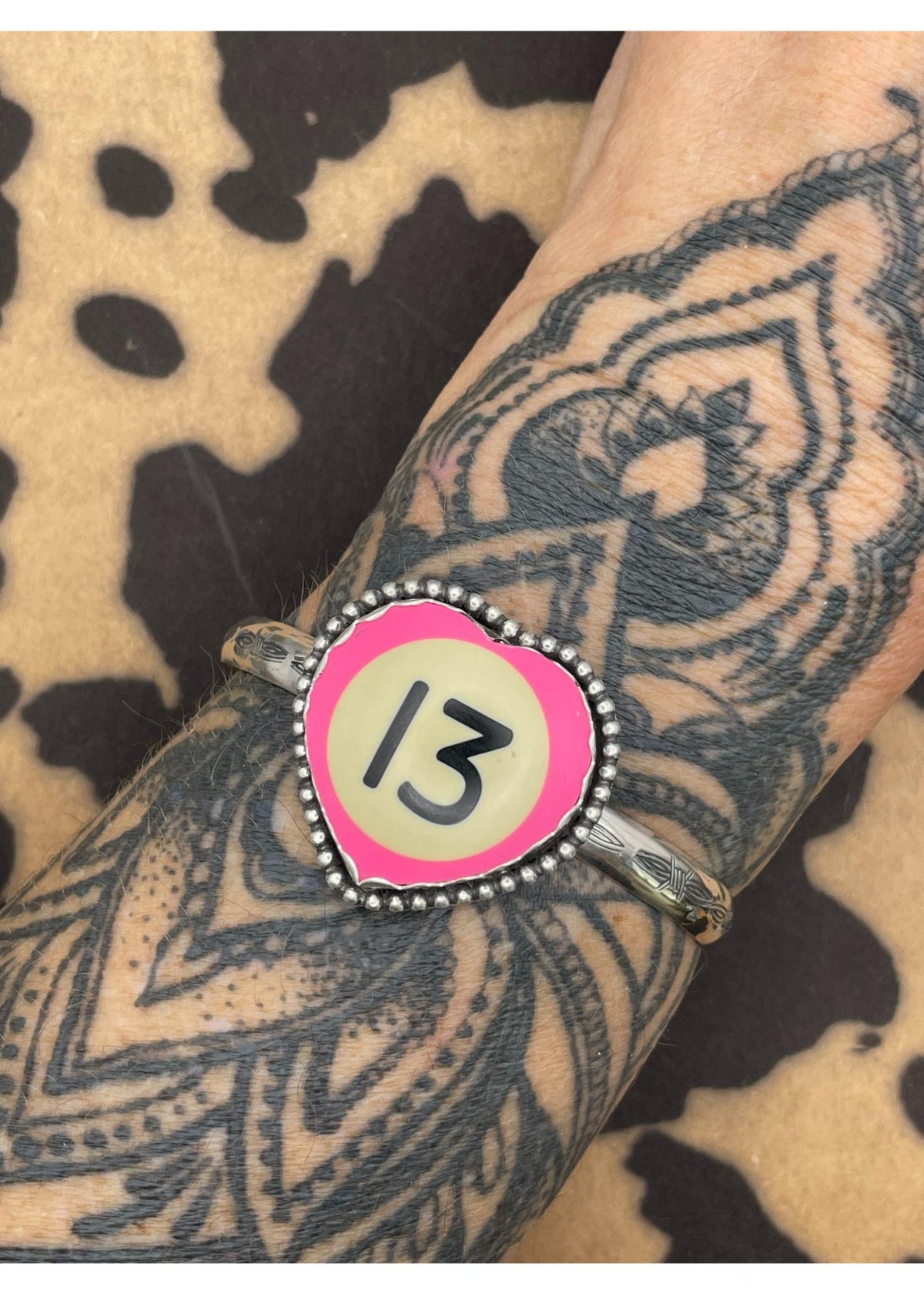 Billiard Ball #13 Heart Cuff Pink