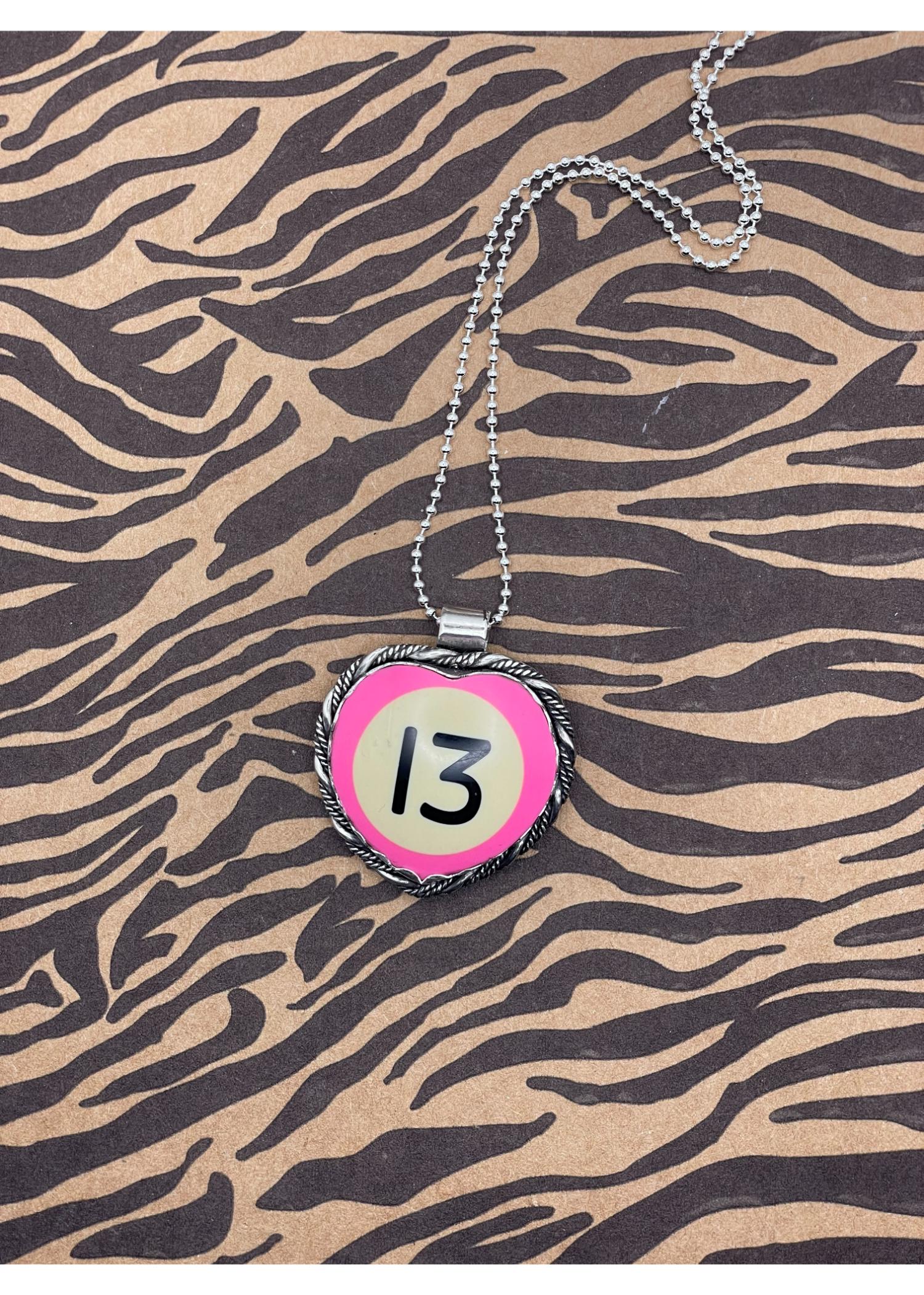 Billiard Ball #13 Heart Pendant Pink
