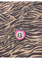 Billiard Ball #13 Heart Pendant Pink