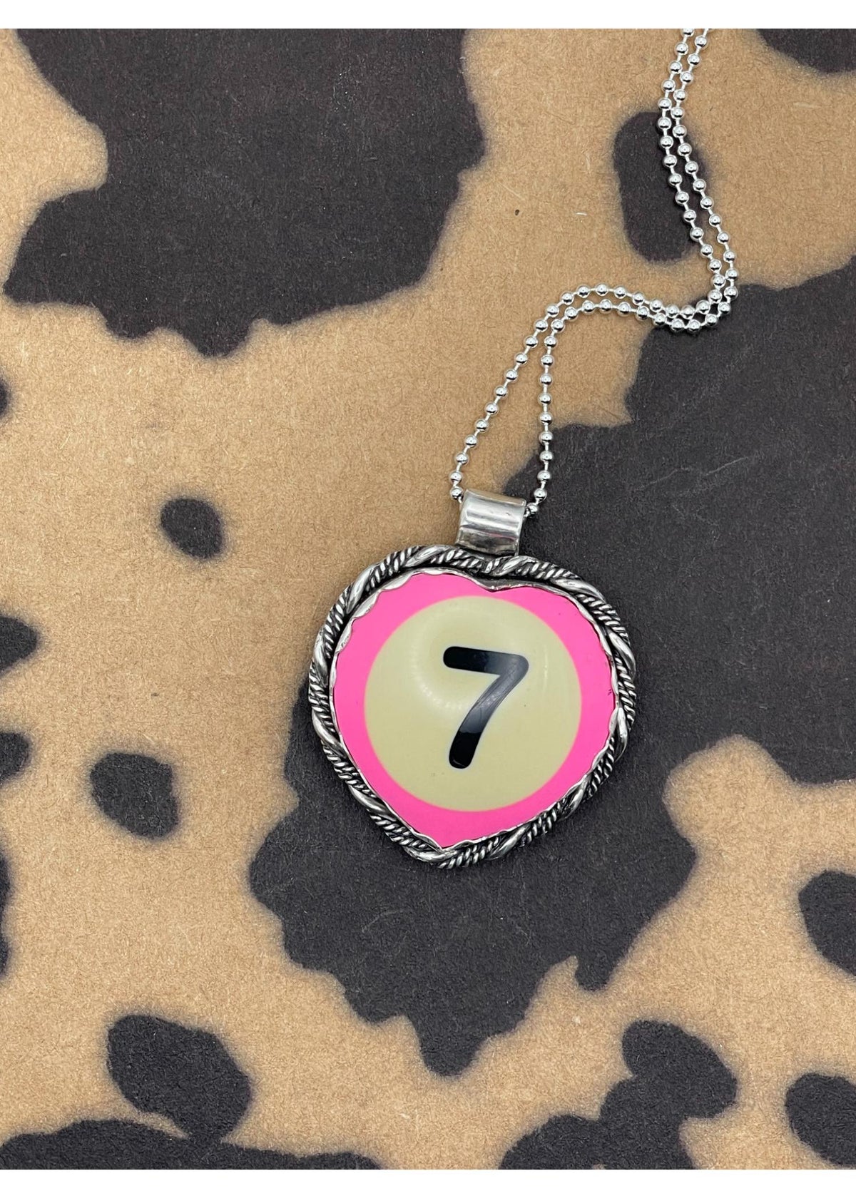 Billiard Ball Lucky #7 Heart Pendant Pink