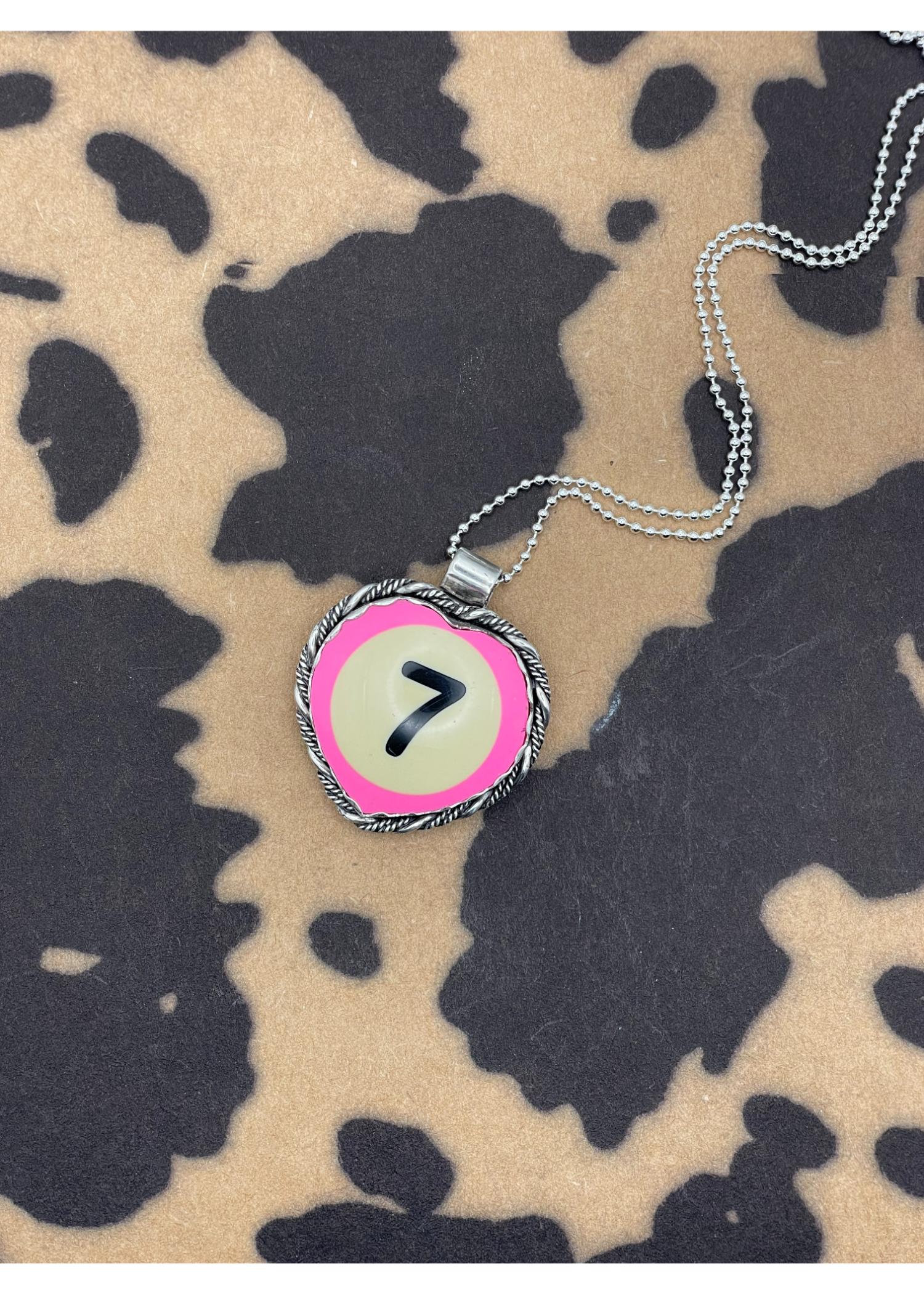 Billiard Ball Lucky #7 Heart Pendant Pink