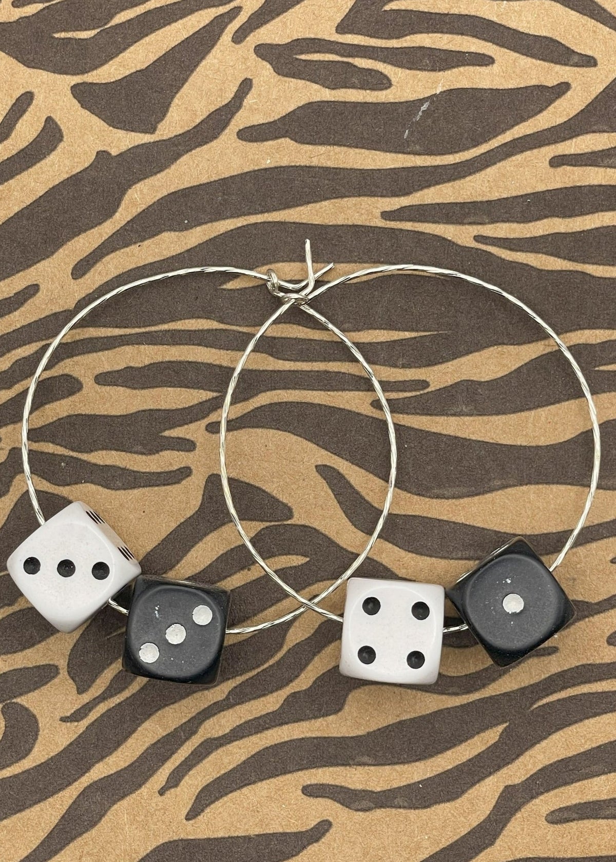 Sterling Silver Dice Hoop Earrings