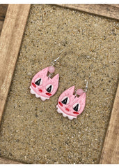 Pink Retro Kitty Cat Lover Earrings