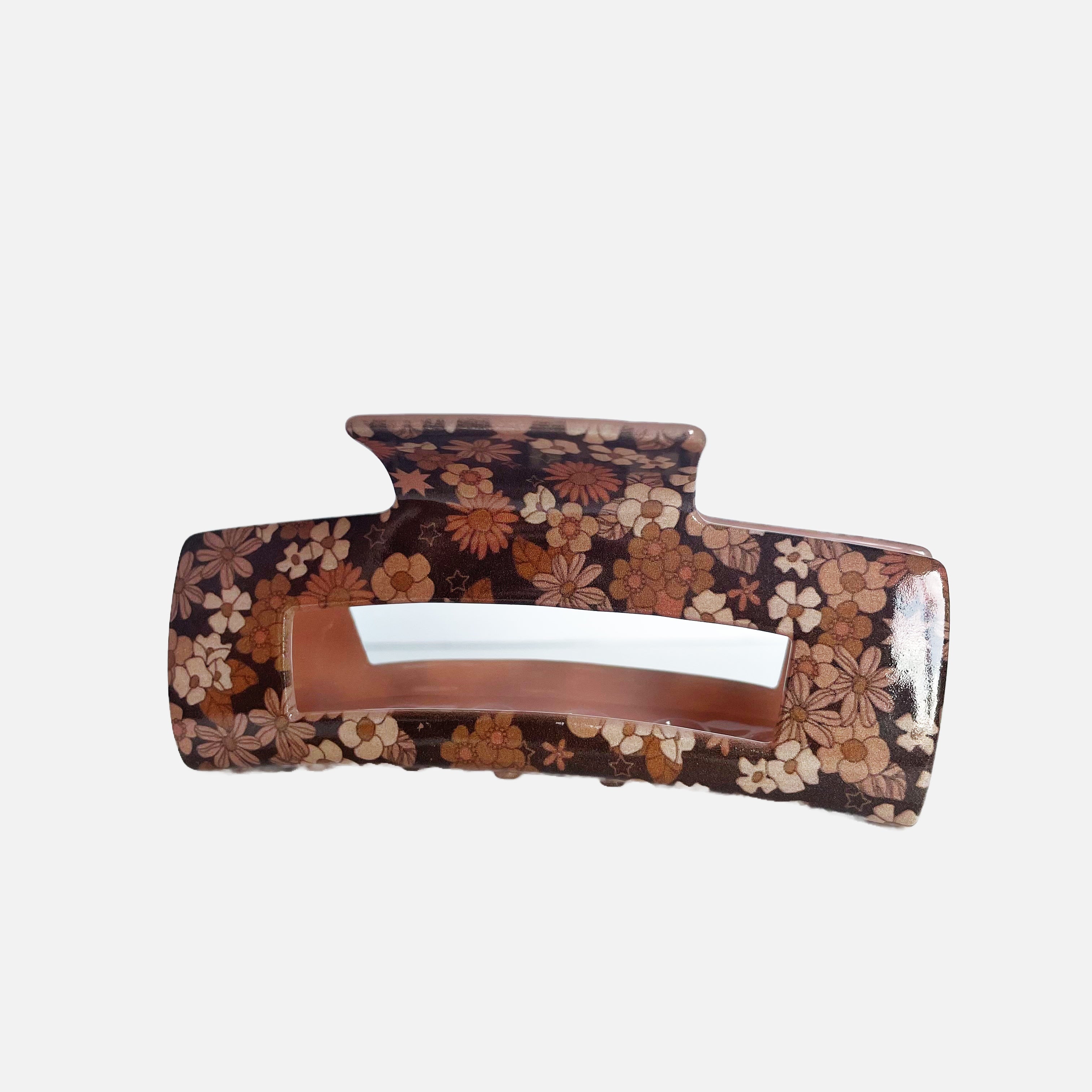 Brown Retro Floral Claw Hair Clip
