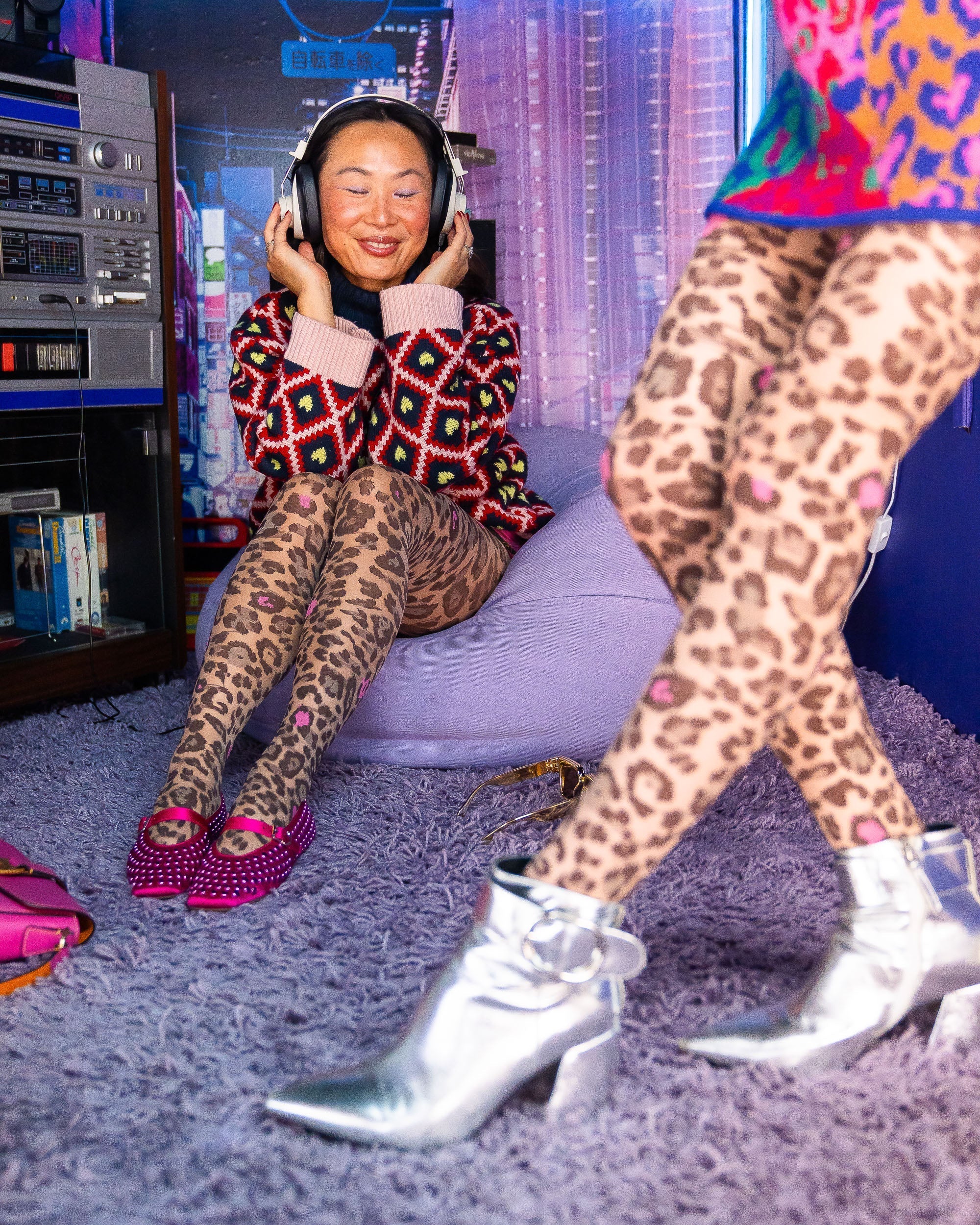 Pink Pop Leopard Print Sheer Tights