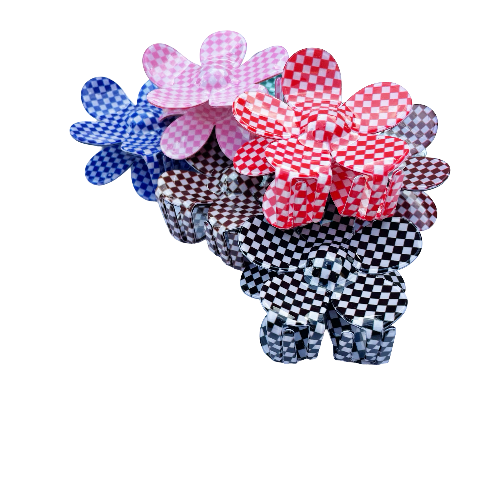 Checkered Flower Claw Hair Clip